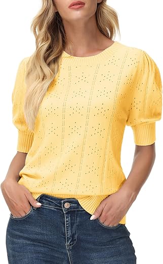 Grace Karin Womens Lightweight Thin Summer Pullover Sweater Cute Puff Short Sleeve Tops Pullover Shirt Knit Blouse