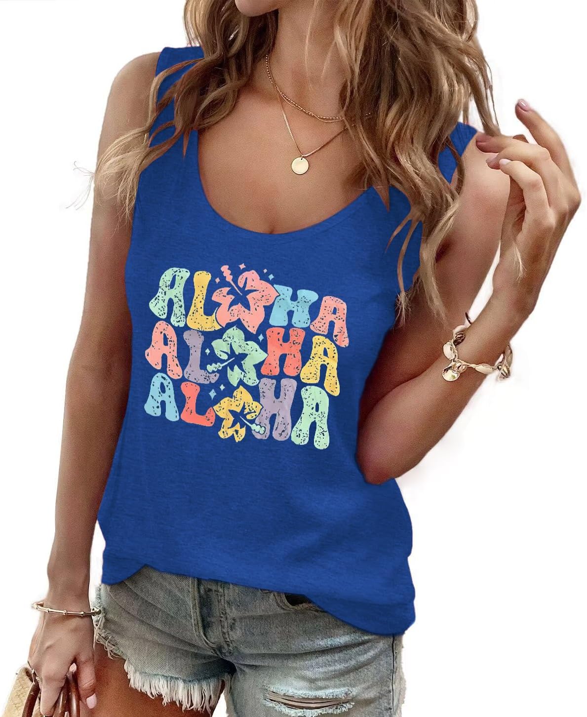 Graphic Tank Tops for Women Summer Scoop Neck Vintage Beach Wear Casual Loose Vacation Tank Vest