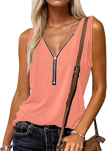 Halife Womens Half Zip V Neck Tank Tops Summer Sleeveless Shirts Casual Loose Top Blouses T Shirts