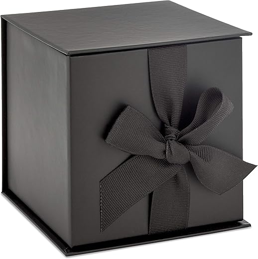 Hallmark Small Gift Box With Bow And Shredded Paper Fill (Black 4 Inch Gift Box) For Weddings, Graduations, Birthdays, Father'S Day, Groomsmen Gifts, All Occasion