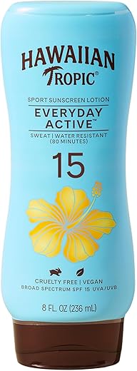 Hawaiian Tropic Everyday Active Lotion Sunscreen Spf 15, 8Oz | Hawaiian Tropic Sunscreen Spf 15, Sunblock, Broad Spectrum Sunscreen, Oxybenzone Free Sunscreen, Water Resistant Sunscreen, 8Oz