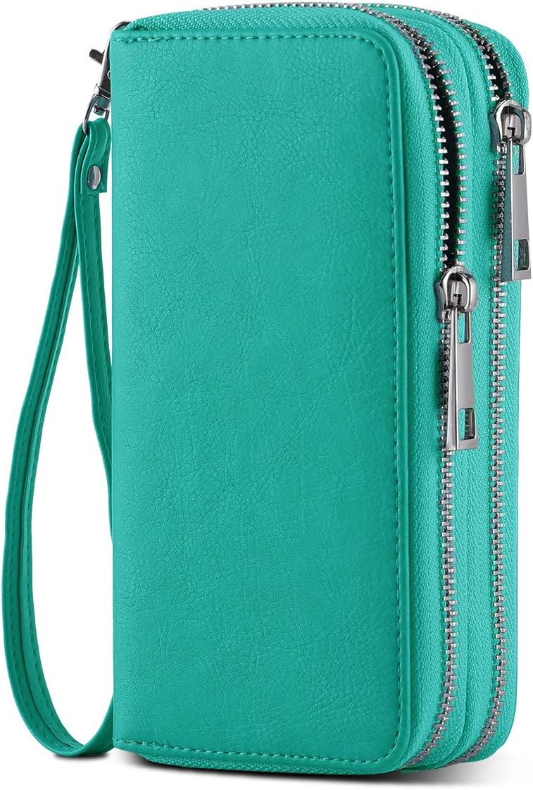 Hawee Cellphone Wallet For Women Dual Zipper Long Purse With Removable Wristlet