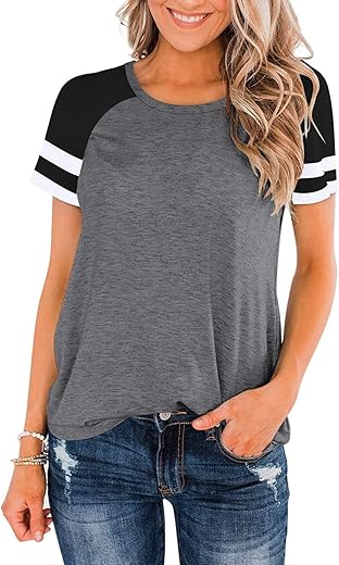 Heymiss Womens Shirts Casual Tunic Tops Color Block Crewneck Summer Loose Fitting Workout Tee Shirts