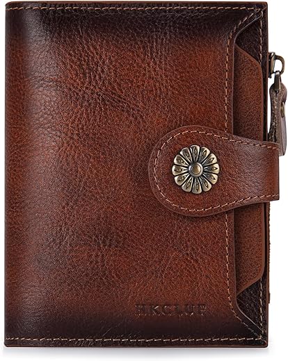 Hkcluf Wallet Women,Genuine Leather Bifold Womens Wallet,Rfid Blocking Small Wallet For Women,Card Holder Wallet Ladies With Zip Coin Pocket(Brown)