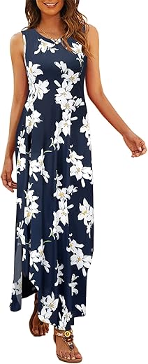 Hount Women'S Casual Summer Sleeveless Dress Loose Split Maxi Dresses With Pockets