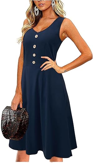 Ii Inin Women'S 2024 Sundresses Casual Summer Tank Dress V Neck Sleeveless Button Down Midi Floral Beach Dress With Pockets