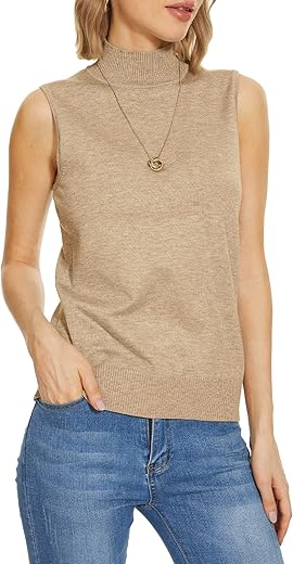 Inkoff Sleeveless Mock Neck Tops For Women Sweater Knit Turtleneck Soft Basic Vest Tank Lightweight