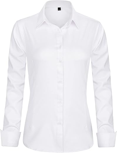 J.ver Womens Dress Shirts Long Sleeve Button Down Shirts Wrinkle-Free Solid Work Blouse