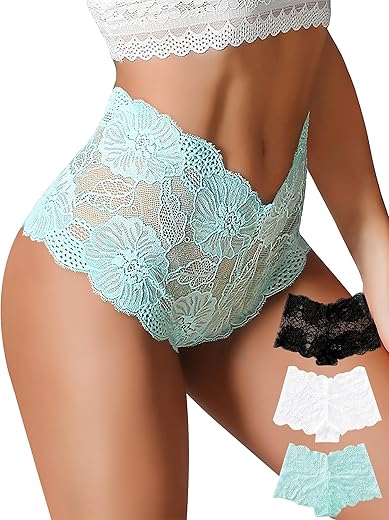 Lace Boyshorts Panties For Women, High Waisted Sexy Underwear Plus Size Soft Stretch Panties Full Coverage Boyshort