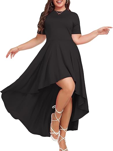 Lalagen Plus Size Maxi Dress For Women Casual Short Sleeve Ruffle Flowy High Low Summer Long Dress 1X-6X