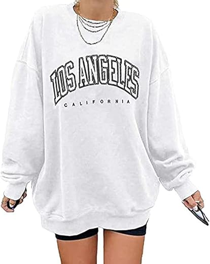 Langwyqu Women'S Oversized Sweatshirt Los Angeles California Crewneck Long Sleeve Casual Loose Pullover Tops