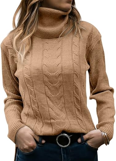 Langwyqu Womens' Turtleneck Long Sleeve Cable Knit Sweaters