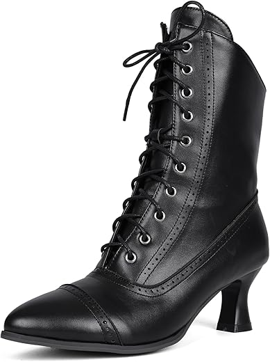 Lanreytaley Victorian Boots For Women Vintage Granny Boots Renaissance Ankle Boots Low Heel Lace Up Booties With Zipper