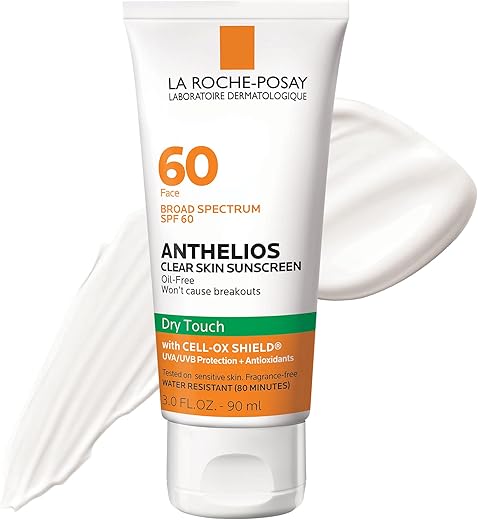 La Roche-Posay Anthelios Clear Skin Sunscreen Dry Touch Spf 60 | Oil Free Sunscreen For Face | Oil Absorbing | Broad Spectrum Spf + Antioxidants | Non-Greasy | Oxybenzone Free | Travel Size Sunscreen