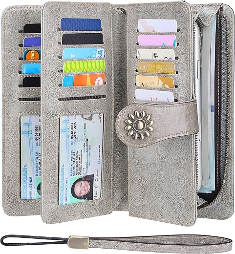 Lavemi Womens Large Capacity Genuine Leather Rfid Blocking Wallets Wristlet Clutch Card Holder