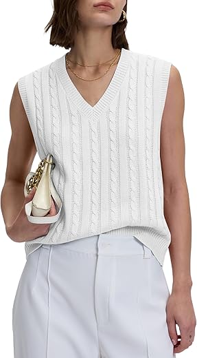 Locachy Women'S Vintage Loose V Neck Sleeveless Cable Knit Preppy Style Pullover Sweater Vest