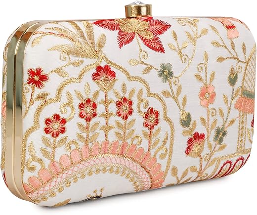 Longing To Buy Hand Crafted Designer Box Clutch For Women, Zari Embroidery Clutch For Women/Hand Clutch For Women