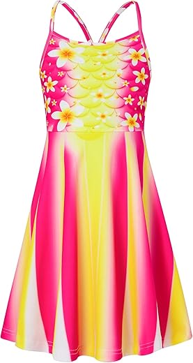 Loveternal Girls Summer Spaghetti Strap Casual Above Knee Cami Dress Colorful Retro Twirl Swing Dresses Size 4-13