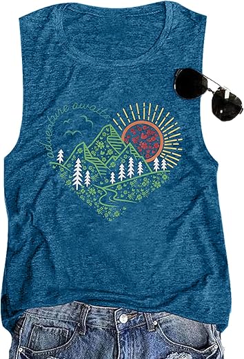 Lukycild Adventure Awaits Tanks Top Women Hiking Mountain Outdoors Vest Wanderlust Explore More Tee Camping Athletic Shirts