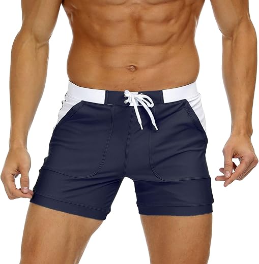 Magnivit Men'S Swimwear Swimsuits Solid Basic Long Swim Sport Trunks Board Shorts With Pockets