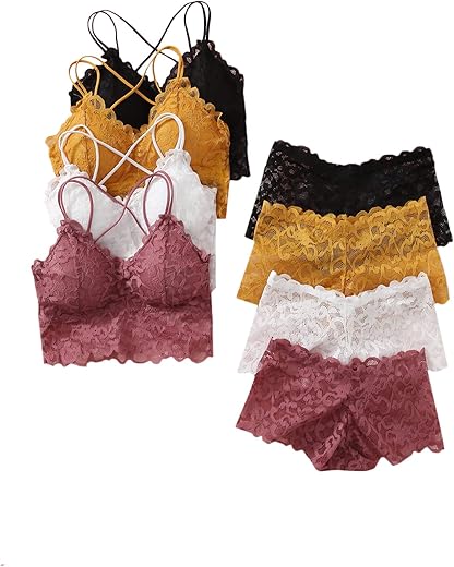 Makemechic Women'S Lingerie Set Matching Lace Bra And Panty Set