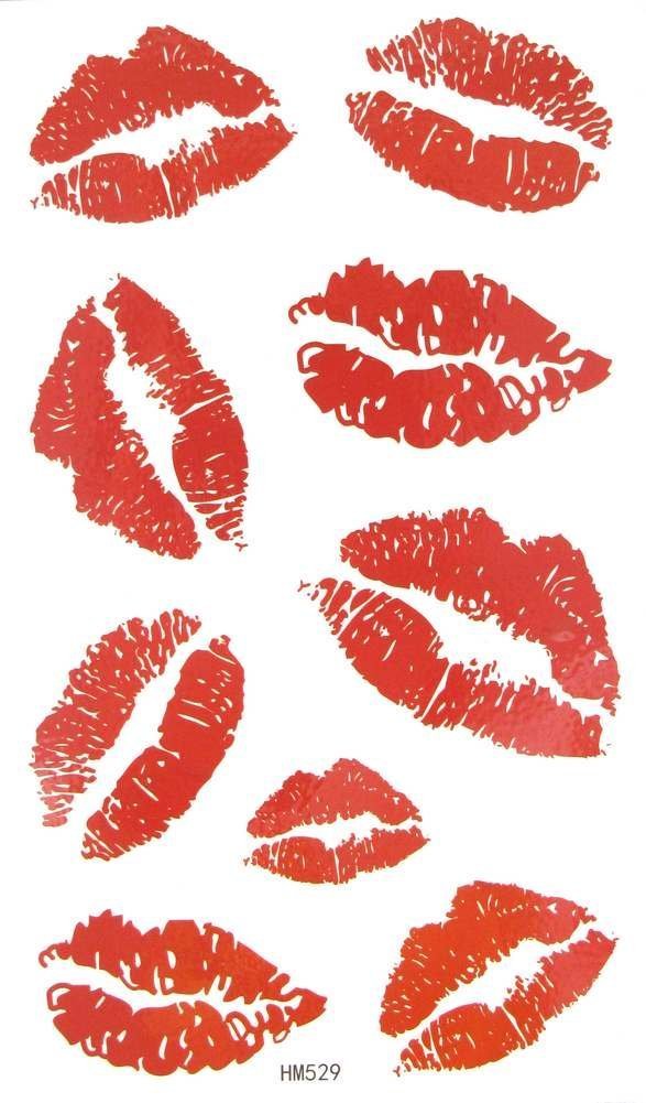 Mapofbeauty Bright Watermelon Red Lip Prints Temporary Waterproof Tattoo Sticker(2 Pcs/Lot)