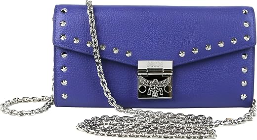 Mcm Women'S Spectrum Blue Leather Patricia Studded Large Chain Wallet