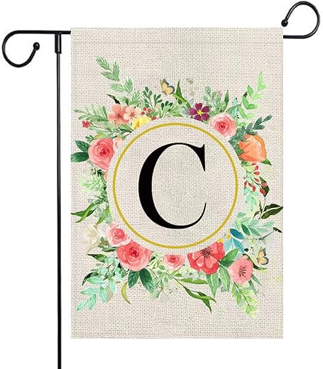 Mflagperft Monogram Letter C Summer Welcome Garden Flags 12X18 Double Sided Burlap Initial Family Last Name Small Yard Flag Floral For Outside Decorations Personalized Wreath Outdoor Signs Decor