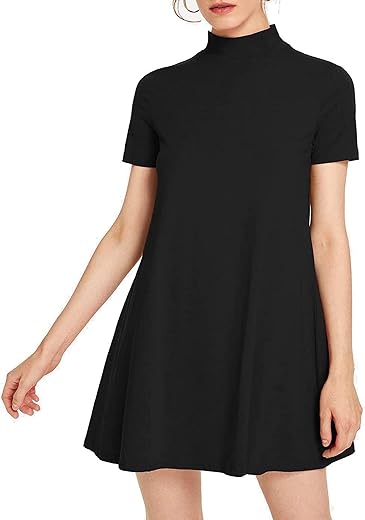 Milumia Women'S Casual Mock Neck T Shirt Dress Short Sleeve Loose Swing Dress