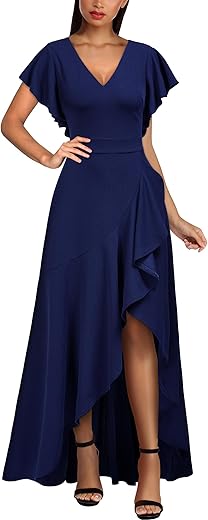 Miusol Women'S Formal V Neck Ruffle Split Evening Party Long Dress