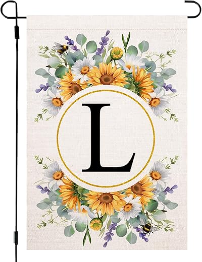 Monogram Letter L Garden Flag Summer Sunflower 12X18 Inch Double Sided Family Last Name Initial Yard Flags For Outside