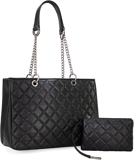 Montana West Handbags Quilted Tote Bag For Women Chain Shoulder Bag 2Pcs Set