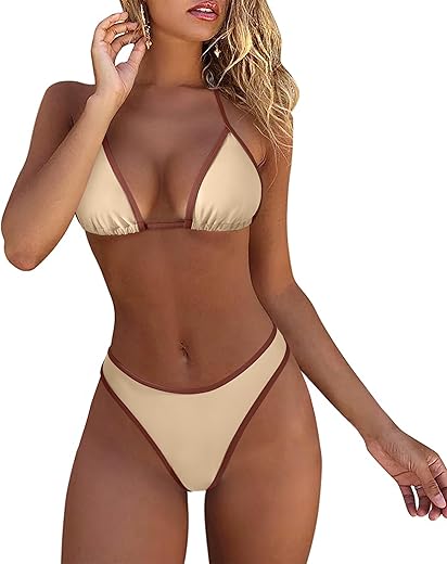 Moshengqi Women Sexy Brazilian Bikini 2 Piece Spaghetti Strap Top Thong Swimsuit Bathing Suit