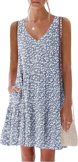 Nclook Women'S Summer Casual Dress Sweet &Amp; Cute V-Neck Mini Dress With Pocket Sleeveless Dress