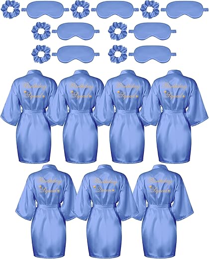 Neer 21 Pcs Women Birthday Party Robe Set Queen Squad Kimono Satin Bathrobes With Eye Mask And Scrunchie For Birthday