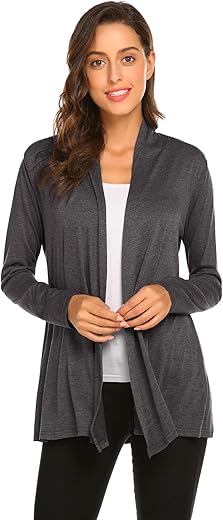 Newchoice Womens Casual Lightweight Long Sleeve Cardigan Soft Drape Open Front Fall Dusters (S-3Xl)