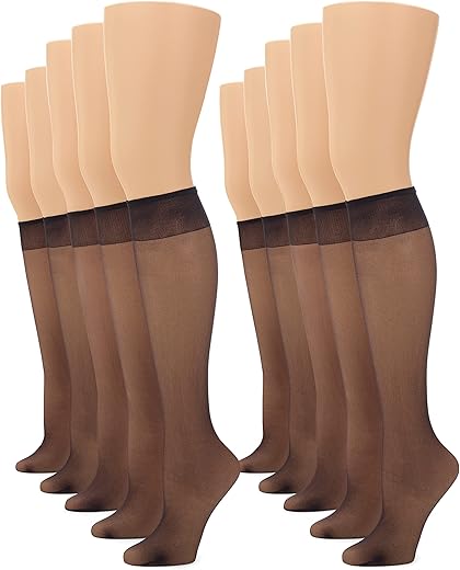 No Nonsense Women'S Sheer Knee High Value Pack With Comfort Top