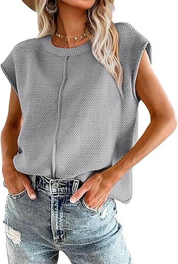 Ofeefan Sweater Vest For Women Cap Sleeve Tops Knit Lightweight Sweaters Xs-Xl