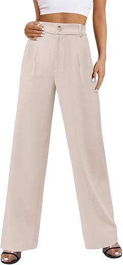 Onlypuff Womens Wide Leg Pants High Waisted Slacks Straight Long Work Business Trousers With Pockets