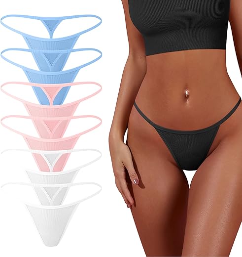 Oqq 6 Pack G-String Thongs For Women Cotton Panties Stretch T-Back Tangas Low Rise Hipster Sexy Underwear S-Xl