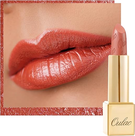 Oulac Coral Orange Lipstick For Women With Metallic 3D Shine Lightweight Hydrating Formula, High Impact Lip Color, Vegan Beauty, Full Coverage Lip Makeup, Be Happy(05)