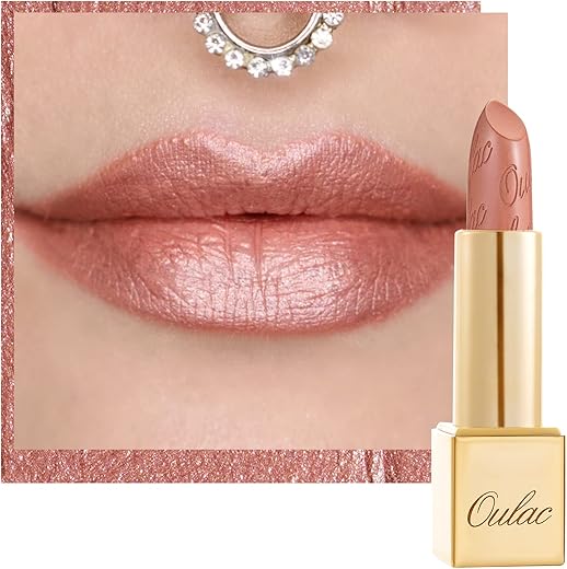 Oulac Nude Lipstick For Women With Metallic 3D Shine Lightweight Hydrating Formula, High Impact Lip Color, Vegan Beauty, Full Coverage Lip Makeup, Pure Envy(07)