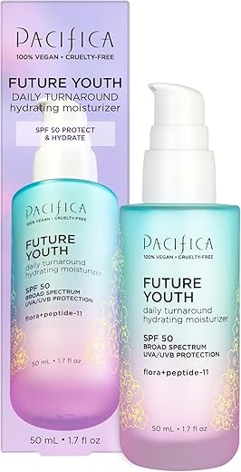 Pacifica Beauty Future Youth Daily Turnaround Hydrating Moisturizer, Spf 50 Broad Spectrum, Uva/Uvb Sun Protection, Sunscreen, Face Moisturizer, For Aging And All Skin, Vegan, 1.7 Fl Oz (1 Count)