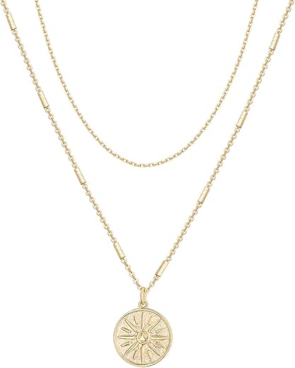 Pavoi 14K Gold Plated Layering Necklaces | Stylish Minimalist Design Pendant Necklaces | Bar, Circle, Lotus, Disc, Dog Tag, Horizontal Bar Pendants For Women