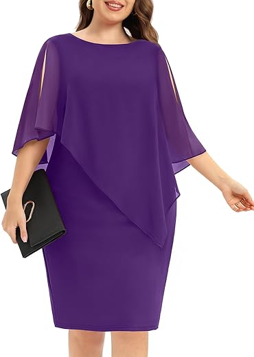 Plus Size Dresses Wedding Guest - Mother Of The Bride Cocktail Semi Formal Cape Dresses