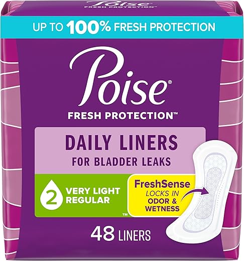 Poise Daily Liners, Incontinence Panty Liners, 2 Drop Very Light Absorbency, Regular Length, 48 Count Of Pantiliners, Packaging May Vary