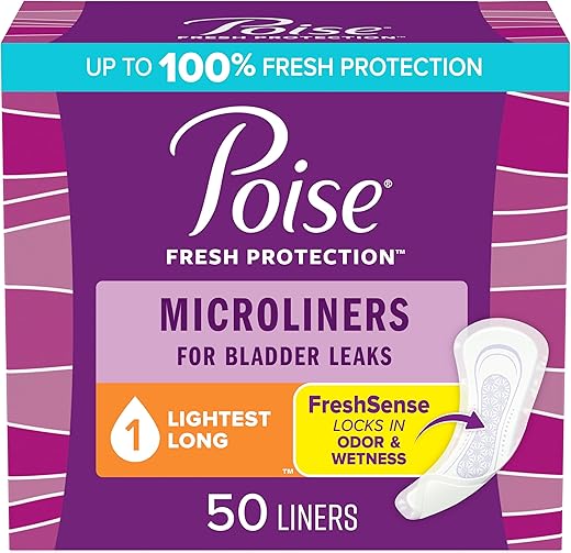 Poise Daily Microliners, Incontinence Panty Liners, 1 Drop Lightest Absorbency, Long Length, 50 Count Of Pantiliners