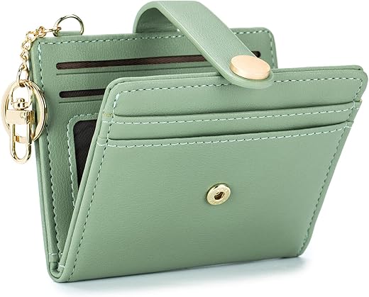 Poiugoya Slim Wallet For Women,Rfid Blocking Bifold Credit Card Holder With Zipper Coin Pocket,Id Window,Keychain