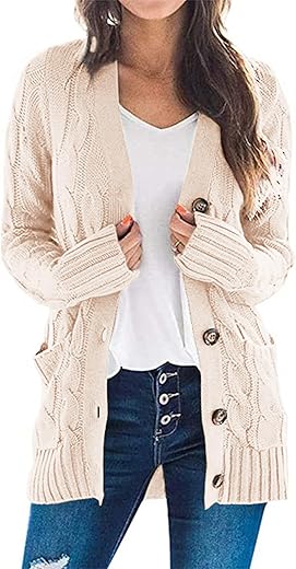 Prettygarden Women'S Open Front Cardigan Sweaters Fashion Button Down Cable Knit Chunky Outwear Coats