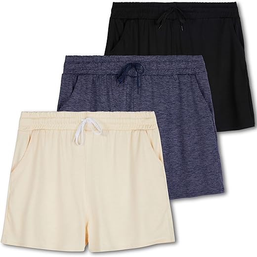 Real Essentials 3 Pack: Athletic Lounge Shorts For Women - Casual Sweat Shorts With Pockets (Available In Plus Size)